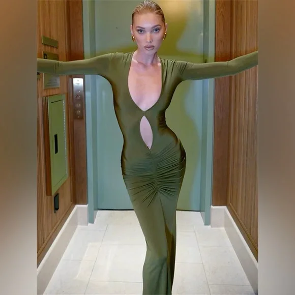 Maxi Long Sleeve Olive Dress like helsa - Picture 3 of 10